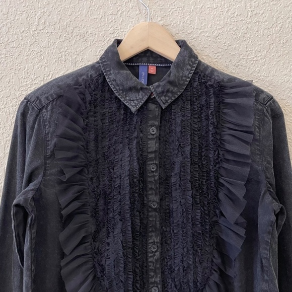 Pilcro Tulle Shirt Button Up Whimsigoth Fairy Dark Academia Witchycore Black XS - Picture 6 of 15